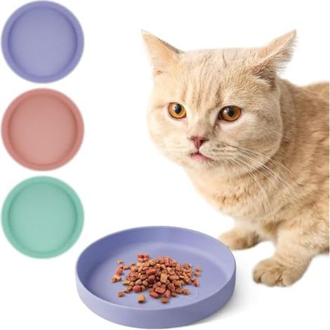 Gamelles plates multifonctions pour chat et chien, silicone de qualité, bol large peu profond, antidérapant, respectueux des moustaches, pour aliments secs et humides, pour chats et chiots d'intérieur