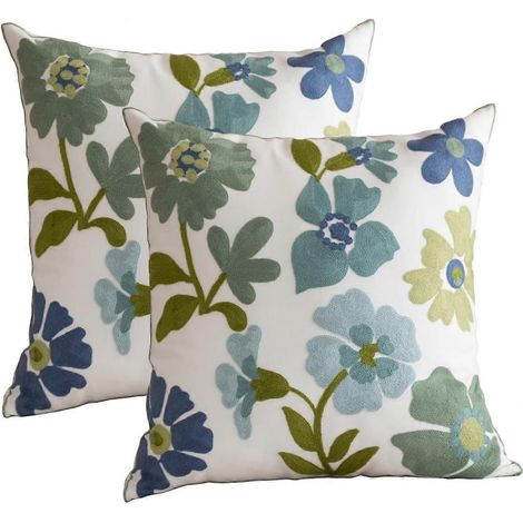 Lot de 2 housses de coussin décoratives carrées, brodées de fleurs, 45 x 45 cm (18 x 18 pouces), pour canapé ou fauteuil. (1/5)