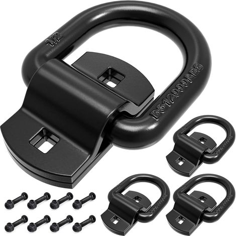 Lot de 4 anneaux en D forgés robustes de 1,27 cm, 5 443 kg, crochets de montage en surface pour remorques, camionnettes, camions et attaches de cargaison, avec vis et boulons (1/5)
