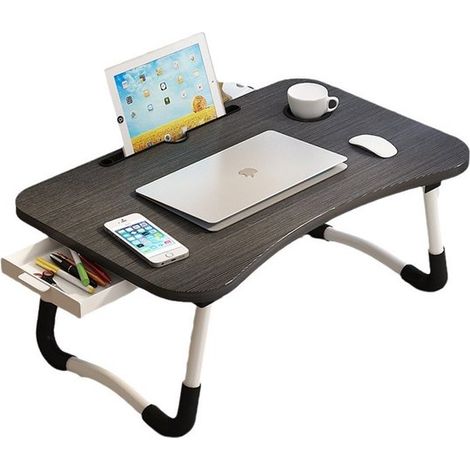 Table de chevet pliante - Table pour ordinateur portable à placer au-dessus du lit - Table de lit - Table pliante - Planche - Étagère noire (1/5)