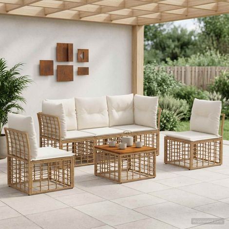 Salon de jardin modulable 6 pièces en poly rotin blanc naturel et crème - PANGIVO (1/5)