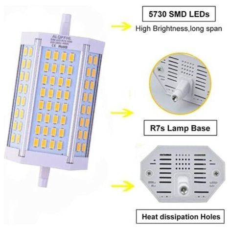FENOPLASTICAAmpoule LED R7S 118mm Dimmable 30W, LED Linéaire Projecteurs de type J à double extrémité (200W 300W Halogène T3 Equivalent), 3000LM 4000K, Lampes murales/de sécurité/de sol (Blanc Naturel (1/3)