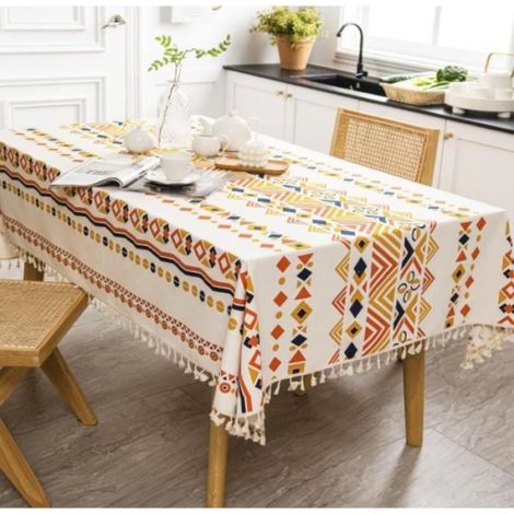1 Nappe Rectangulaire, Anti-tâches, Lin en coton, 140 x 180 cm, Blanc, Intérieur Extérieur (1/3)