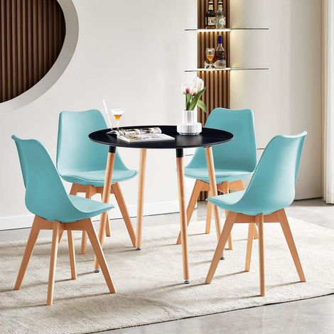 Ensemble table et 4 chaises scandinaves bleu clair et noir pour 4 personnes (1/5)