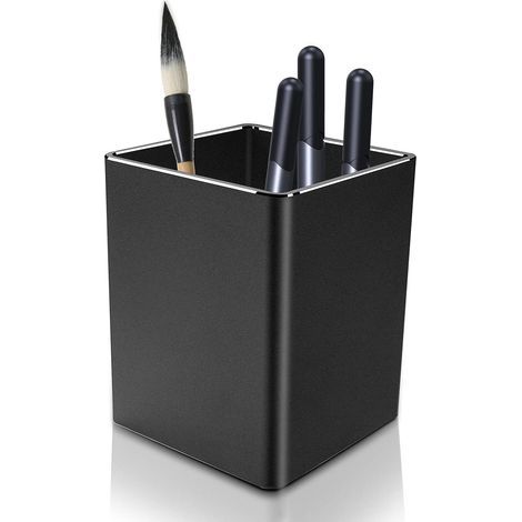 Metall-Stiftehalter für den Schreibtisch, Aluminium-Stiftehalter, quadratischer Stiftehalter (schwarz) (1/5)