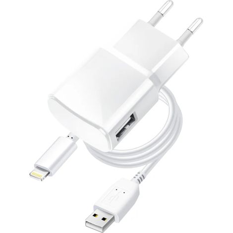 USB A Wandladegerät + USB A auf iPhone Kabel 1A 5W in Weiß