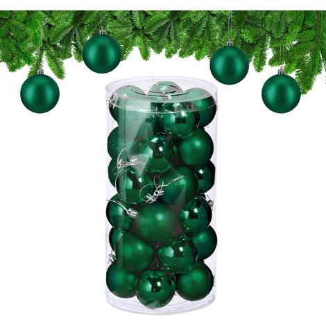 Relaxdays Palline di Natale, Set da 30 Palle Albero, Addobbi Natalizi, Sfere D: 6 cm, in Plastica Infrangibile, Verde (1/5)