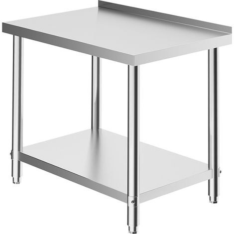 2 Tier Commercial Kitchen Prep & Work Stainless Steel Table with Backsplash (1/5)