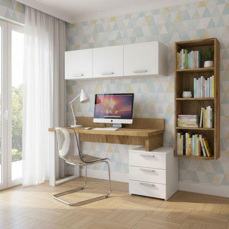 Angolo libreria design con cubotti e cassettiera - Soluzione moderna e salvaspazio - Quercia e Bianco