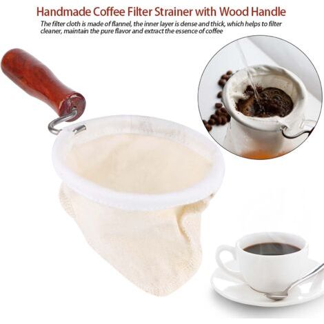 Filtre à café en Tissu, Filtre à café Fait Main en Tissu de Flanelle Lavable Réutilisable avec Poignée pour café Goutte à Goutte à la Main (Petit) (1/5)