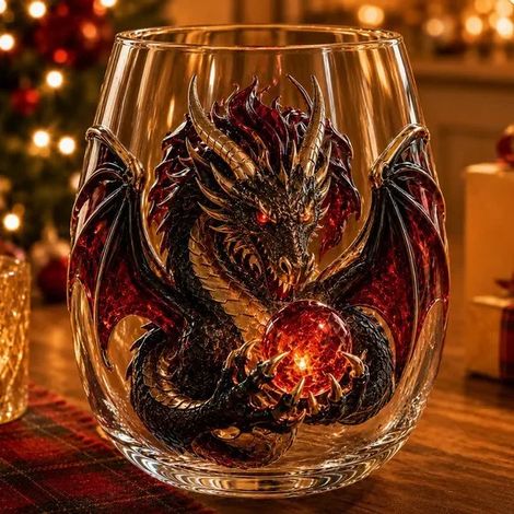 (A2) Verre à whisky 3D en cristal, motif dragon mythique, idéal pour les cocktails et la décoration de bar. Cadeau parfait. (1/5)