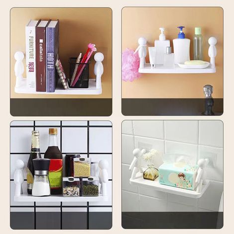 Étagère murale sans perçage, petite forme de poupée, grande capacité, en plastique, supportant une charge stable, blanche (1/5)