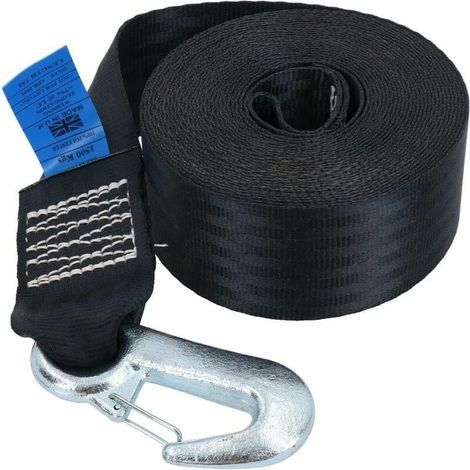 Sangle de treuil 8 m pour remorque bateau et jetski – Charge de rupture 1500 kg – Crochet avec clip de sécurité - 8mSangle
