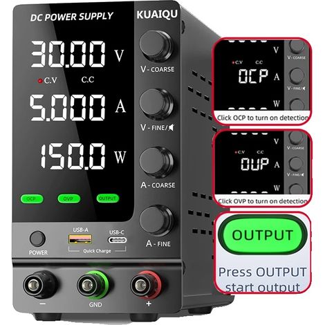 Fuente de alimentación de CC ajustable, salida variable, fuente de alimentación de sobremesa regulada, actualización de 30 V 5 A, CA 220 V-f (1/2)