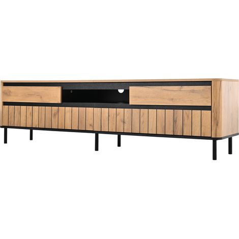 GagaMeuble télé 180x40x52 cm, 2 tiroirs, 2 portes, bois naturel (1/5)