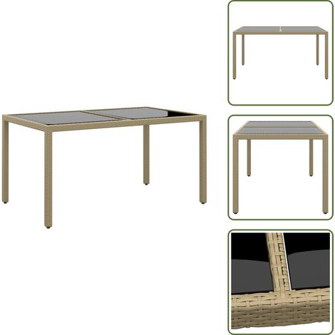 Mesa de comedor exterior - vidaXL Mesa jardín vidrio templado ratán sintético beige 150x90x75 cm - Mesa de jardín beige
