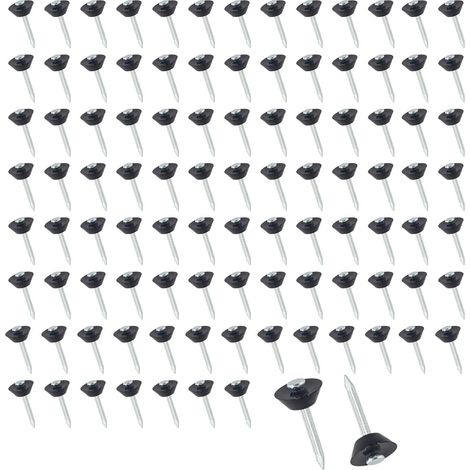 Clous Fondation pour Membrane, 100 pièces Clous Protection Soubassement, Fixation Robuste pour Film Géotextile et Membrane de Fondation, 3x30 mm, Compatibles membrane drainante, géotextile (1/5)