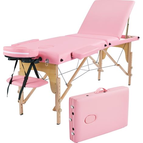 Homevive Camilla Masaje Plegable 3 Zonas Portátil Carga 250kg Altura Ajustable de Madera Haya para Belleza con Bolsa de Transporte Camilla Rosa (1/5)