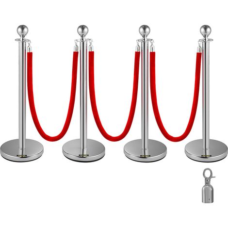4 Poteaux de Guidage Séparation Argenté avec 3 Cordes Velours Rouges 1,5 m, 4 PCS Fils d'Attente Barrière de Queue Poteau Individuel de Sécurité 96 cm Hauteur pour Contrôle Séparation de Foule (1/5)