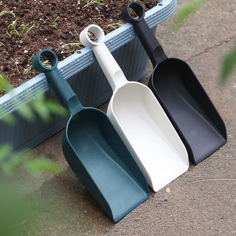 1x Großer, quadratischer Gartenspaten aus dickem Kunststoff – Pflanz- und Umtopfwerkzeug für Blumen und Pflanzen auf dem Balkon – Dunkelgrün, Sandviolett, Cremeweiß