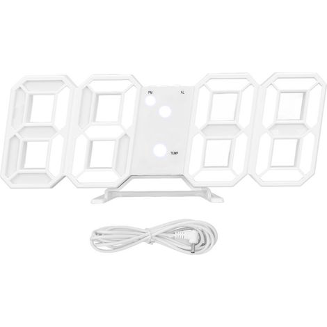 Jeffergarden Réveil numérique 3D LED ABS, veilleuse de température, horloge murale de bureau pour décoration de maison, chambre à coucher, blanc (1/5)