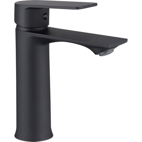 Robinet mitigeur lavabo noir en acier inox – Hauteur 187mm – Bec incliné – Installation monotrou – Débit 8.4 L/min (1/5)