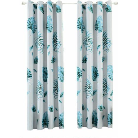 Rideau Rideau occultant Feuille de bananier de foret tropicale tropicale bleue perforee 100  250CM Type A (1/5)