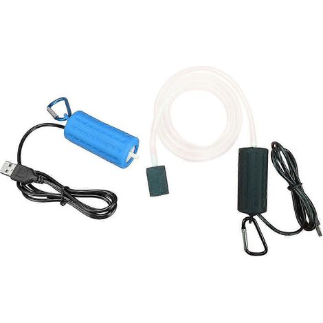 Lot de 2 mini pompes d'aération USB, pompes à air pour aquarium, mini pompes à air ultra-silencieuses pour aquarium/pêche, bleues et noires. (1/5)