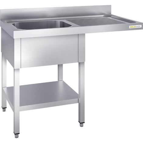 Plonge lave-vaisselle inox 1 bac 1400x700 mm avec égouttoir à droite PREMIUM - GOLDINOX (1/4)