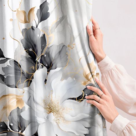 Rideaux pour salon, cuisine, chambre, à ourlet gansé, 140 x 300 cm, couleur magnolia (1/5)