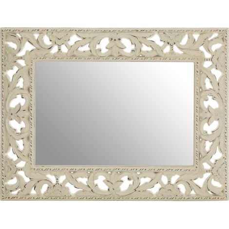 Premier Housewares Rectangular Wall Mirror/ Classic Mirrors For Bathroom / Bedroom / Garden Walls Fancy Wall Mounted Mirrors For Hallway With Cream Carved Frame Finish W81 X D6 X H106cm. (1/5)