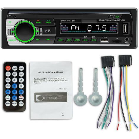 Bluetooth-Autoradio, 1-DIN-Autoradioempfänger mit MP3-, WMA- und FM-Player, Fernbedienung, zwei USB-Anschlüssen, Freisprecheinrichtung, 4 x 60 W, unterstützt iOS und Android (ohne RDS/CD) (1/5)