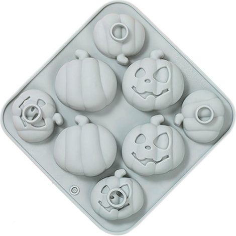 Ensemble de moules en silicone alimentaire pour gâteaux, chocolats, mousses et desserts d'Halloween - Motifs squelette, citrouille, gris et bleu (1/5)