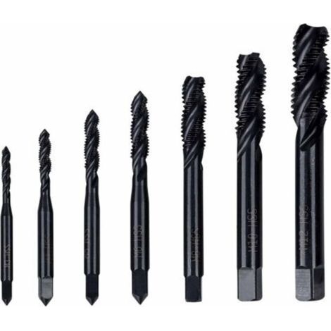 7PCS Tarauds à Filetage Hélicoïdal en Nitrure M3 M4 M5 M6 M8 M10 M12 Tarauds à Vis Cannelés Spirale Métrique Taraud à Queue Conique Outil de Taraudage de Filetage Nitrure (1/5)