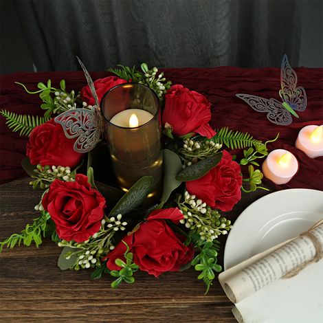 Couronne De Bougies En Roses Artificielles - 27 Cm - Pour Centre De Table Mariage Fête Noël Décoration Intérieure Extérieure - 1 Pièce (1/5)