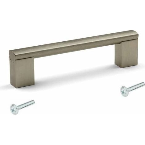 Poignée de meuble métal finition imitation inox 140mm entraxe 128mm hauteur 15mm avec vis Tiroir Armoire Commode Malle Buffet Cuisine Chambre (1/4)