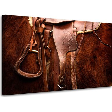 Lienzo impreso con animales, silla de montar a caballo, 100x60 cm.