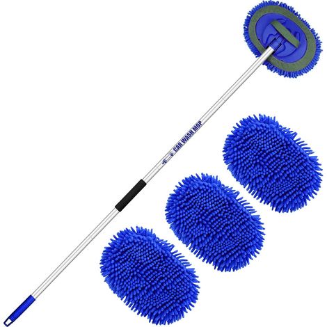 160cm 63" Brosse Lavage Voiture Manche Telescopique Balai Nettoyage Camion Microfibre Kit Pinceau Camping Car Caravane 2 en 1 Produit Auto Brise Exterieur Intérieur Mop (3 Tête de Remplacement) (1/5)