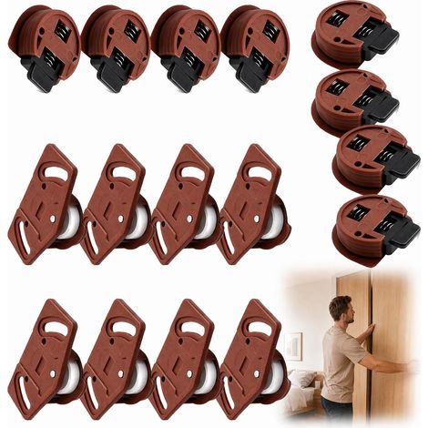 Set of 8 Pairs Sliding Door Casters with Guides, Sliding Door Rail for Wardrobe Closet, Silent Adjustable Caster, Kit for 4 Doors (1/5)