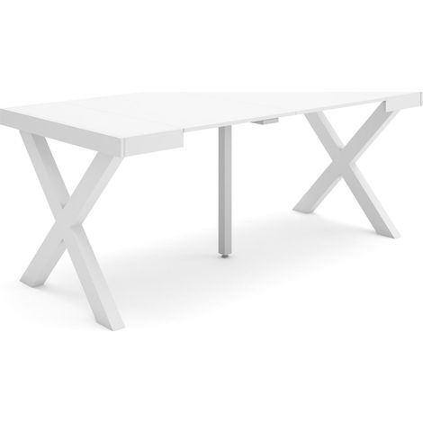 Table Console Extensible Console Meuble 180 pour 8 Personnes Pieds Bois Massif Style Moderne Blanc (1/5)