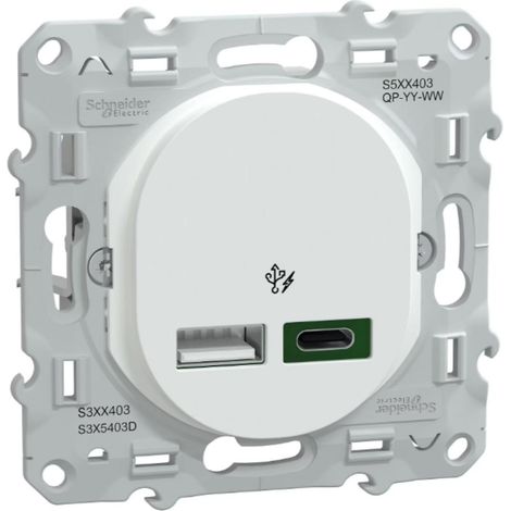 SCHNEIDER ELECTRIC Prise chargeur usb A+C 7,5W 45W à assembler Ovalis, SCHNEIDER ELECTRIC, blanc (1/3)
