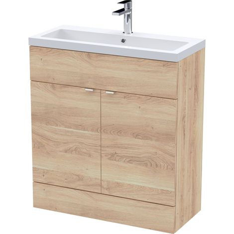 Alrewas Contemporary 2 Door Floor Standing Vanity Unit with Basin, Bleached Oak, 800mm