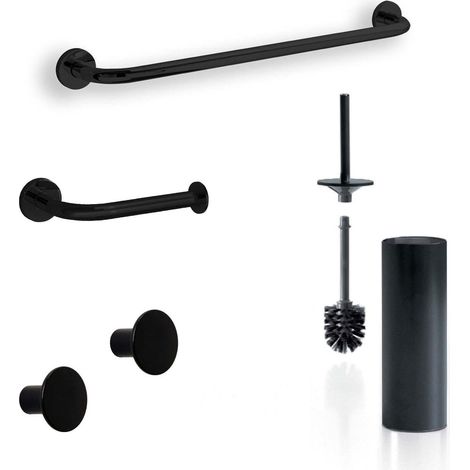 Inda - Wand-Bad-Accessoires-Set One schwarz matt (Handtuchhalter 50 cm)