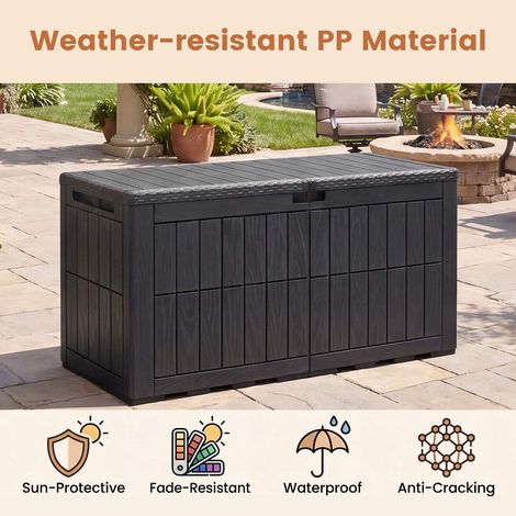 Outdoor Storage Box 380L, Weatherproof, Lockable Lid, Brown (1/5)