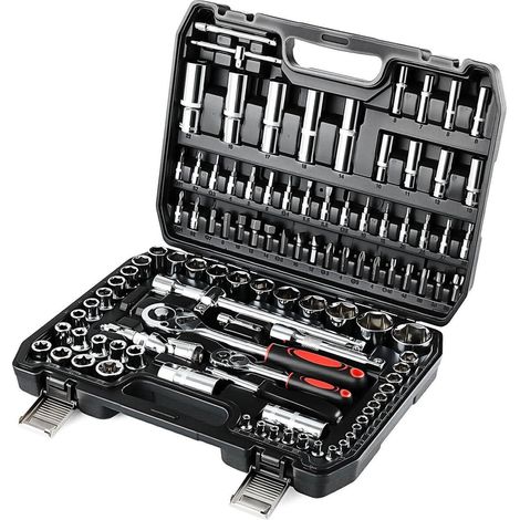 108-teiliger Steckschlüsselsatz mit 1/4" & 1/2" Ratschenkasten aus Cr-V Stahl (1/5)