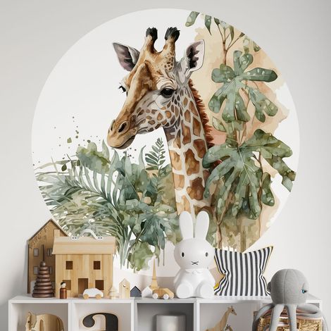Sticker mural rond / cercle Enfants - Girafe - Diamètre 30 cm - Adhésif + Protection BRILLANTE (1/2)