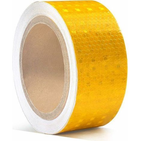 5cm X 10m Ruban d'Avertissement Réfléchissant,Autocollant de Ruban réfléchissant Fluorescent Bande de Sécurité Autocollant de pour la Visibilité de la Nuit, Jaune (1/4)