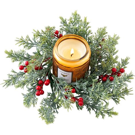 Coronas artificiales para velas navideñas (bayas rojas y abeto), ideales para bodas, centros de mesa festivos y decoraciones colgantes. (1/5)