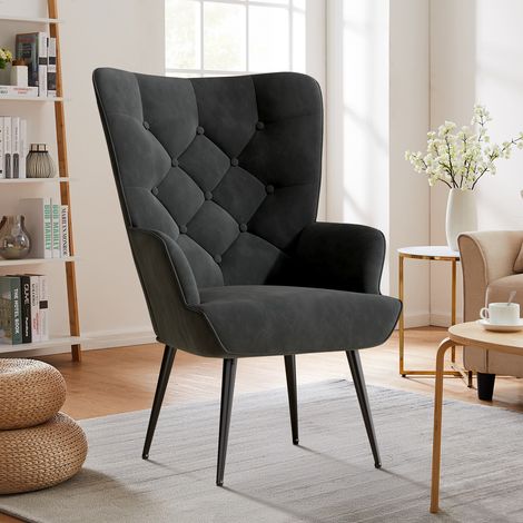 Hawthyhome eleganter Sessel polsterstuhl Ohnzimmer Sessel Schminktisch Stuhl mit Metall Beinen Sessel fürs Wohnzimmer/SchlafzimmerBis 150 KG belastbar Schwarz