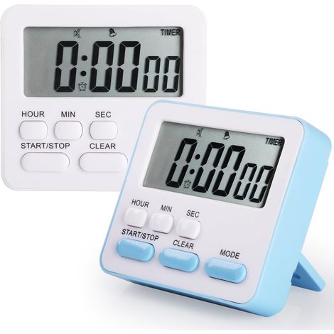 Minuteur de Cuisine(2 Pack), Timer avec Grand écran LCD, Minuteur Enfant Apprentissage avec Compte à Rebours, Chronomètre et Alarme Digital pour Kitchen/Cuisson/Douche/Sport/Étude (1/5)